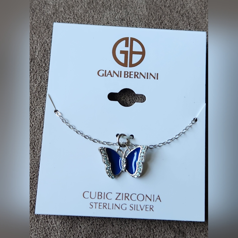 Giani Bernini Sterling Silver Butterfly Necklace Cubic Zirconia NWT